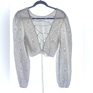 Zara back lace up crop top cotton emroidered